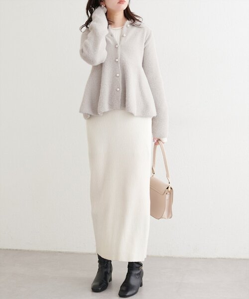 natural couture カーディガン フェザーペプラムニットカーディガン