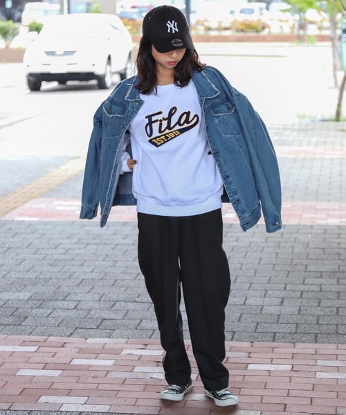 「FILA」 スウェットカットソー LARGE ホワイト レディース_画像3