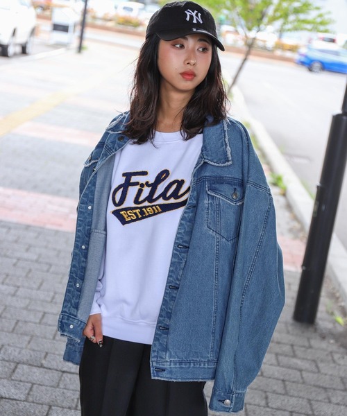 「FILA」 スウェットカットソー LARGE ホワイト レディース_画像4