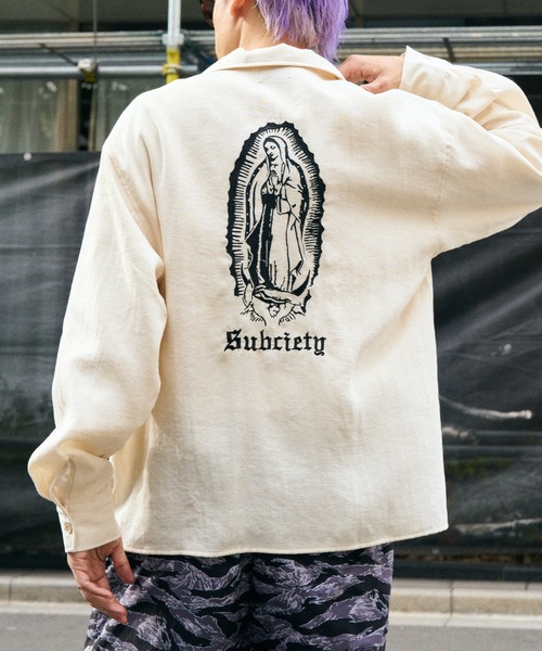 Subciety（サブサエティ） シャツ Embroidery Maria open collar shirt