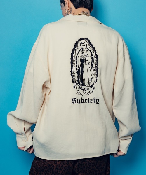 Subciety（サブサエティ） シャツ Embroidery Maria open collar shirt