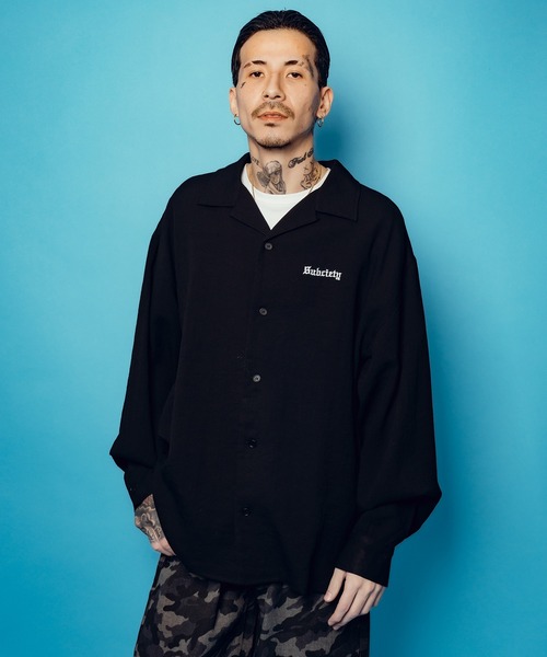 SNKD OPEN COLLAR SHIRT ブラック 刺繍シャツ Subciety（サブサエティ） シャツ Embroidery Maria open collar shirt