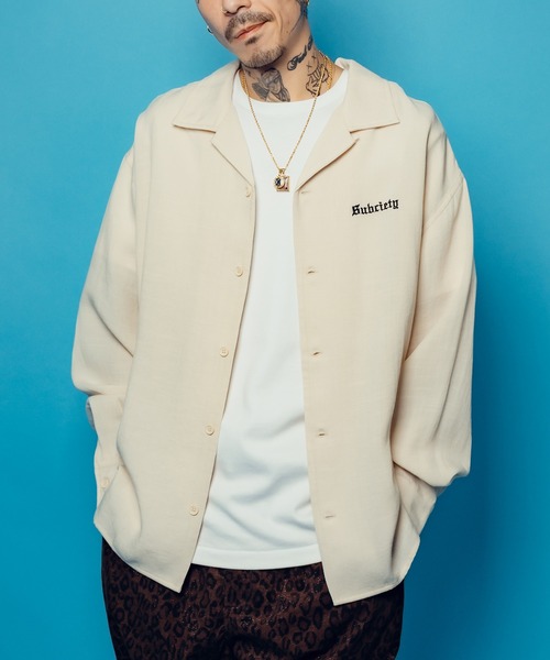 Subciety（サブサエティ） シャツ Embroidery Maria open collar shirt