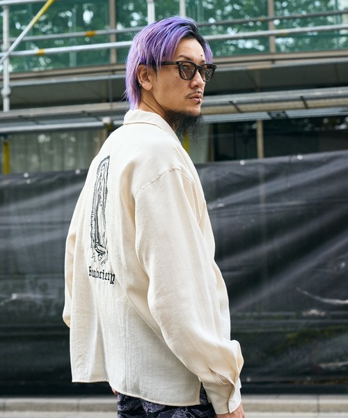 Subciety（サブサエティ） シャツ Embroidery Maria open collar shirt