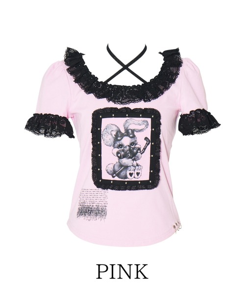AVENCHUMU tシャツ ValentineBunny print lace frame t-shirt