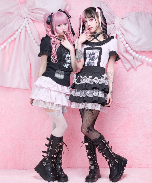 AVENCHUMU tシャツ ValentineBunny print lace frame t-shirt