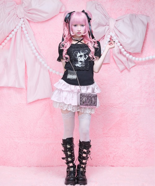 AVENCHUMU tシャツ ValentineBunny print lace frame t-shirt