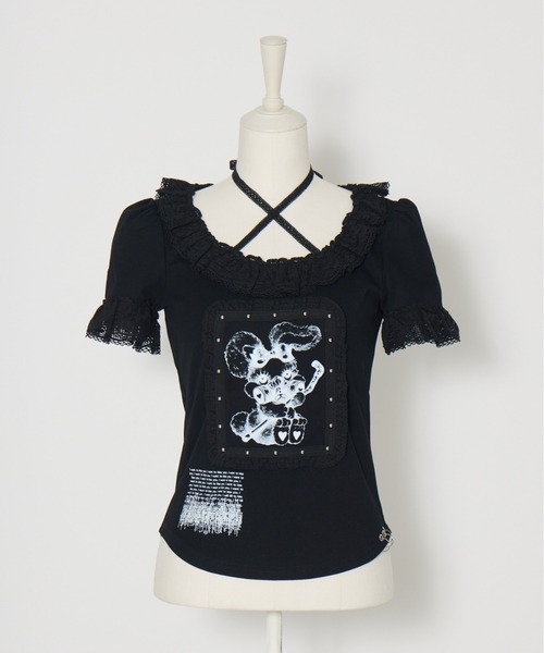 AVENCHUMU tシャツ ValentineBunny print lace frame t-shirt