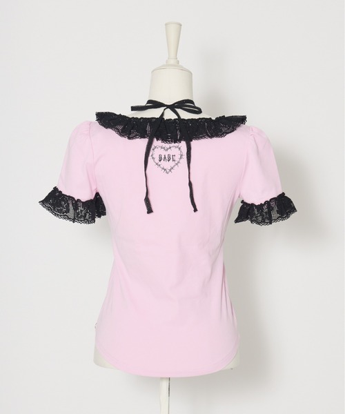 AVENCHUMU アバンチュウム　フリルTシャツ 完売品 AVENCHUMU tシャツ ValentineBunny print lace frame t-shirt