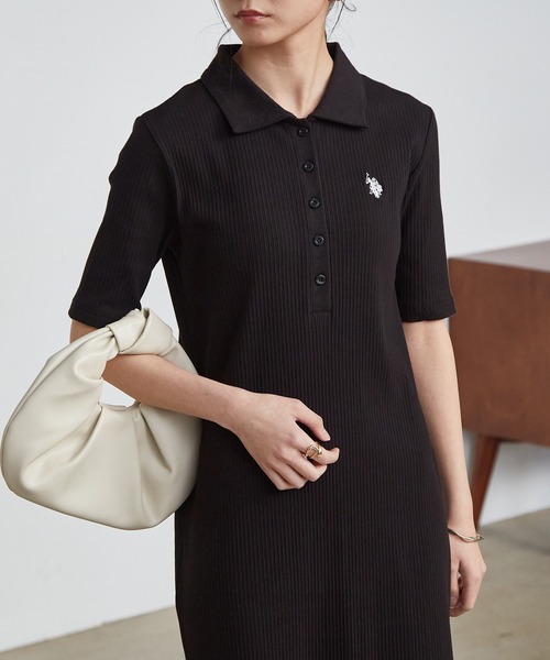 「U.S. POLO ASSN.」 半袖ワンピース M ブラック レディース_画像2