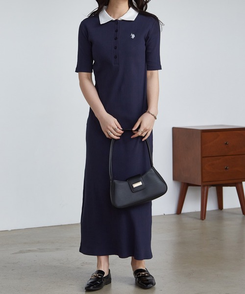 「U.S. POLO ASSN.」 半袖ワンピース M ブラック レディース_画像6