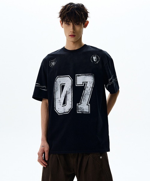 Ressaca（レサーカ） tシャツ オーバーサイズユーズド加工ナンバーロゴ
