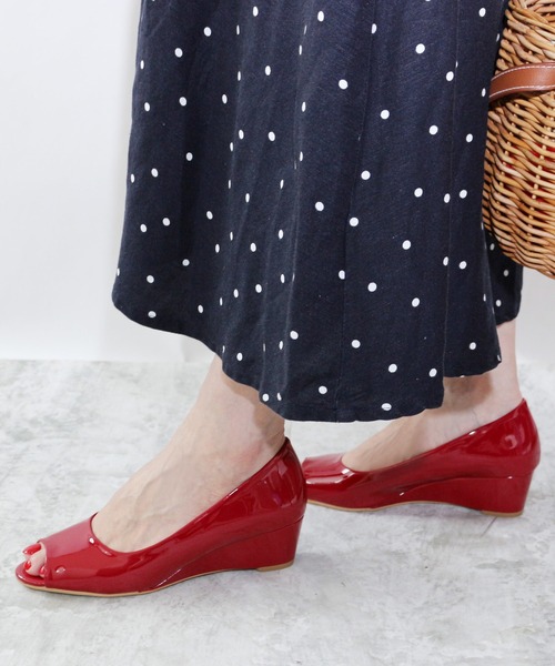 Fin（フィン） パンプス オープントゥエナメルウエッジパンプス「低