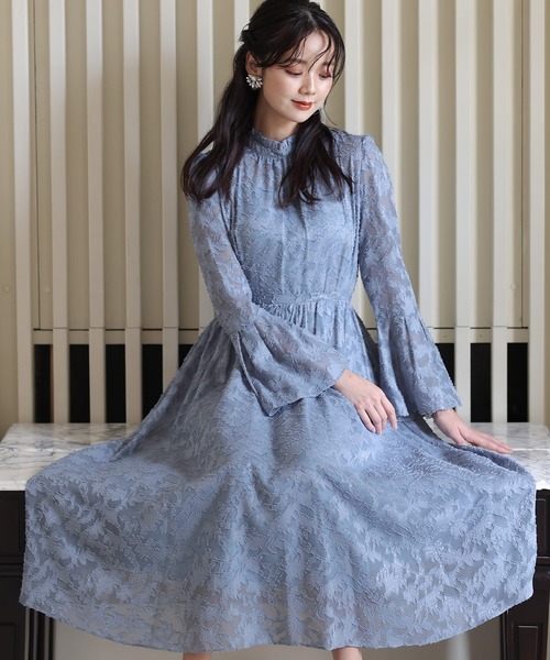 「PourVous」 長袖ワンピース M ラベンダー レディース_画像4