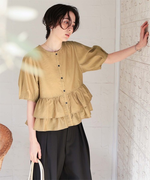 「titivate」 半袖ブラウス M ベージュ レディース_画像4