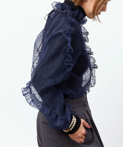 「IENA LA BOUCLE」 長袖ブラウス - ネイビー レディース_画像3