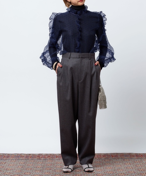 「IENA LA BOUCLE」 長袖ブラウス - ネイビー レディース_画像4