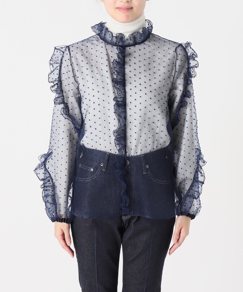 「IENA LA BOUCLE」 長袖ブラウス - ネイビー レディース_画像8