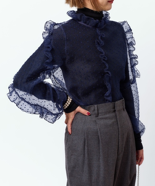 「IENA LA BOUCLE」 長袖ブラウス - ネイビー レディース_画像9
