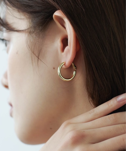 yu-ka ピアス : キャッチ一体型 シンプルフープピアス レディース 