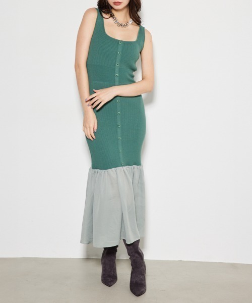 rienda 2WAYワンピース セール】2WAYジップタイトニットワンピース 夏服 サマーニット