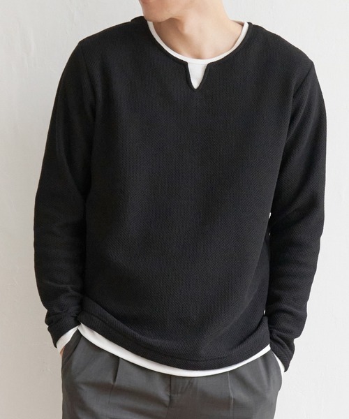 ikka（イッカ） tシャツ ワッフルキーネックレイヤード メンズ