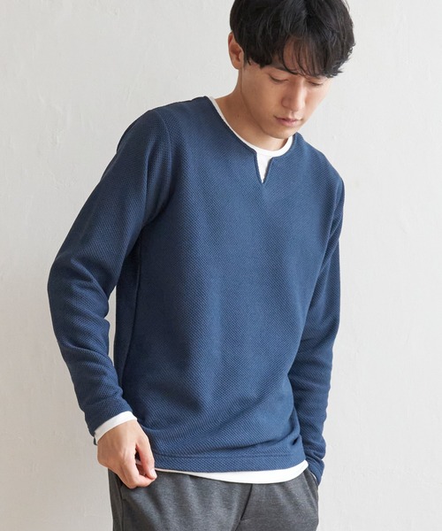 ikka（イッカ） tシャツ ワッフルキーネックレイヤード メンズ