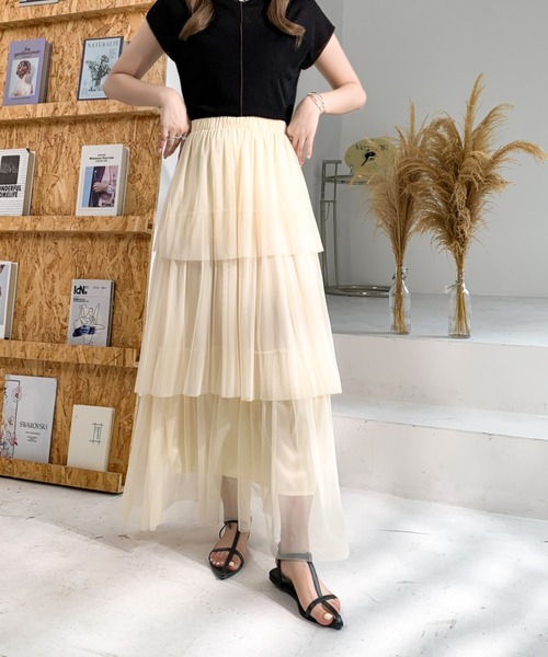 ティアード チュール フリル  ロングスカート スカート ティアードチュールフリルスカート : ZOZOTOWN Yahoo
