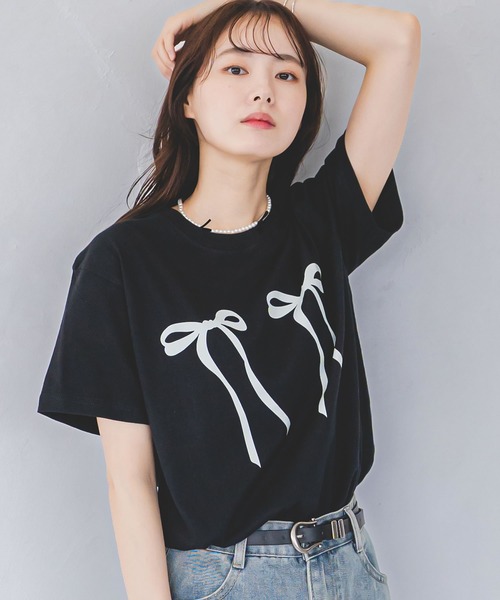 madrepadre tシャツ 半袖 リボンプリントオーバーサイズTシャツ