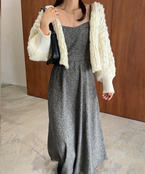 BORDERS at BALCONY ツイードキャミソールワンピース フリンジ BORDERS at BALCONY ツイードキャミソールワンピース フリンジ