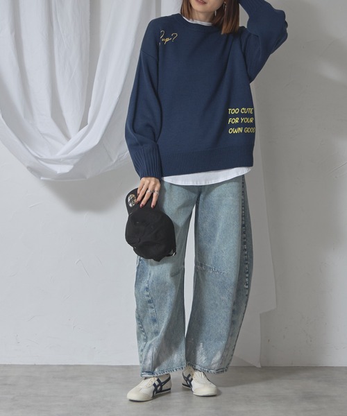 ニット セーター ロゴ刺繍ローゲージニットプルオーバー レディース each alchemist ニット セーター ロゴ刺繍ローゲージニットプル