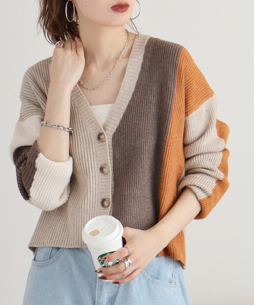 【希少/美品】TORRAS スエード × ニット 切替 カーディガン スペイン製 Anna Nicola（アンナニコラ） カーディガン 配色切り替えニット