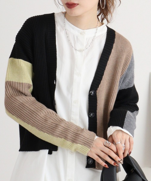 Anna Nicola（アンナニコラ） カーディガン 配色切り替えニット