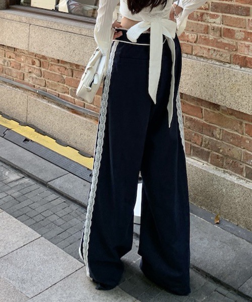 パンツ 「再入荷！／新色追加」韓国風サイドレースラインナイロン