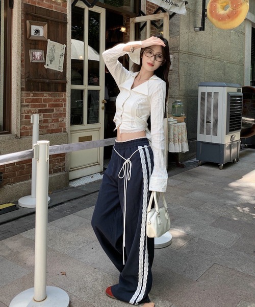 スウェットパンツ ジャージ サイドレースラインナイロンイージーパンツ