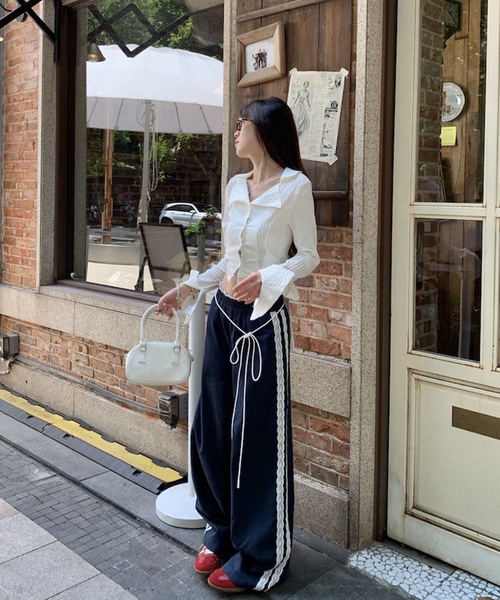 パンツ 「再入荷！／新色追加」韓国風サイドレースラインナイロン