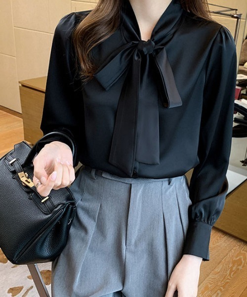 ブラウス シャツ ボウタイリボンブラウス レディース a lot of love ブラウス シャツ シンプル・ボウタイリボン