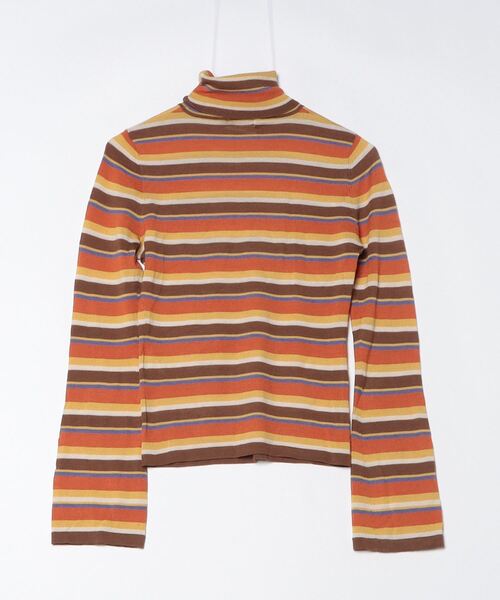 「J&M DAVIDSON 」 ボーダー柄タートルネックニット FREE ブラウン レディース_画像2