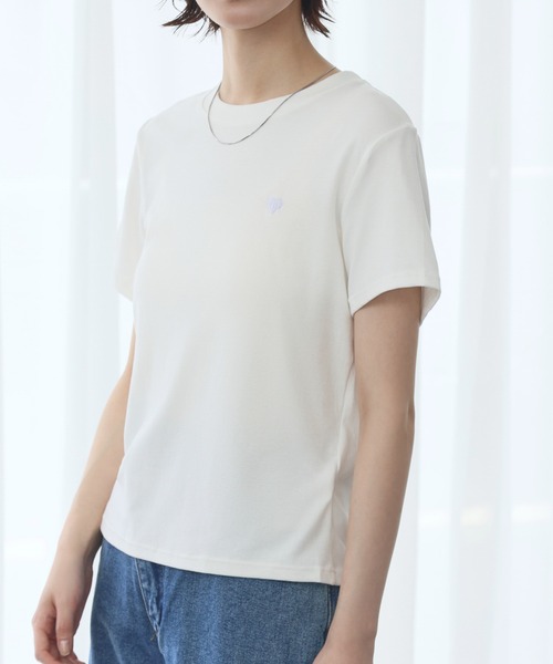 LOWO tシャツ 半袖 ワンポイントハート刺繍Tシャツ レディース