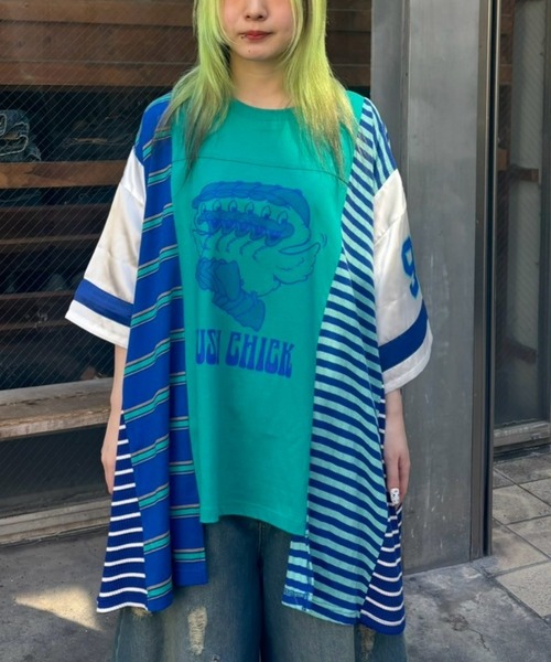 CANDY STRIPPER◆PEPEFLAGE NUMBERING TOPS/Tシャツ/FREE/ポリエステル/PNK/1253615 Candy Stripper tシャツ RUSH CHICK BORDER SWICHED トップス