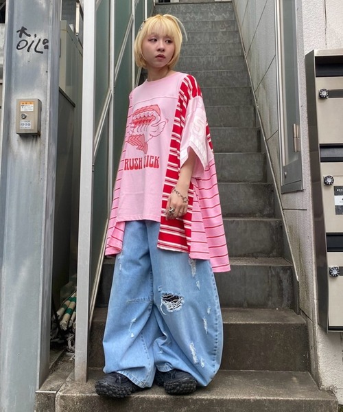 tシャツ RUSH CHICK BORDER SWICHED トップス レディース メンズ Candy Stripper tシャツ RUSH CHICK BORDER SWICHED トップス