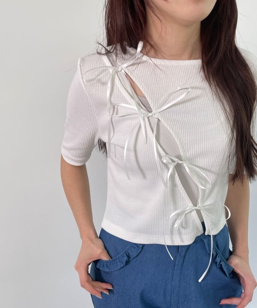 tシャツ SLIT RIBBON TOPS/スリットリボントップス レディース