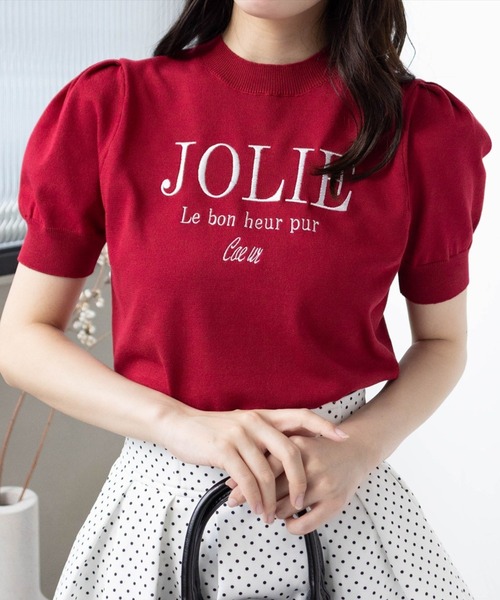 clear サマーニット ニット セーター ロゴ刺繍半袖ニットトップス