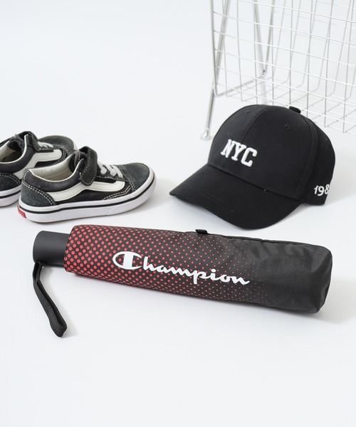 Champion 折りたたみ傘 Champion子供無地カラーステッチ入り自動