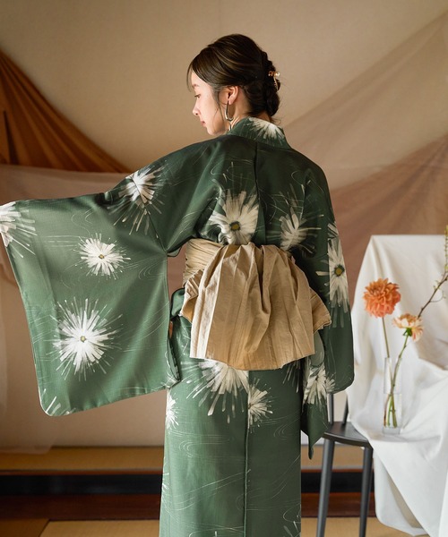 mideal 浴衣　着物、帯、巾着セット originalの柄が大人っぽくてかわいい、。 浴衣、帯、巾着の3点