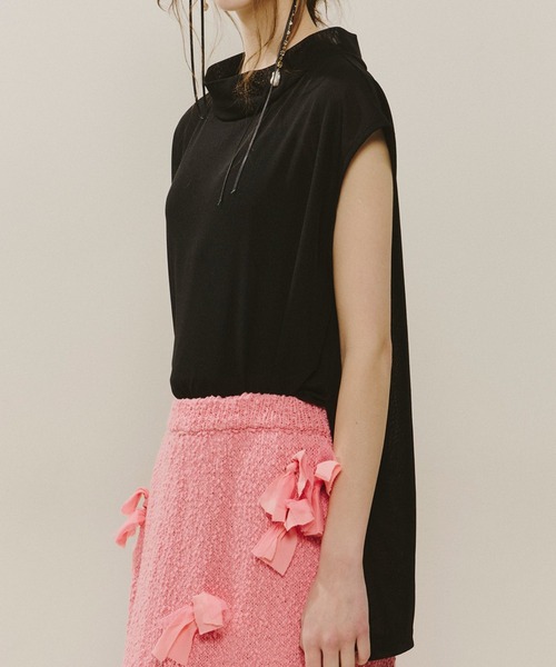 J1U by LA BELLE ETUDE tシャツ ワイドハイネックダブルチュールTOPS 