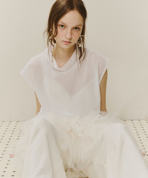 J1U by LA BELLE ETUDE tシャツ ワイドハイネックダブルチュールTOPS 