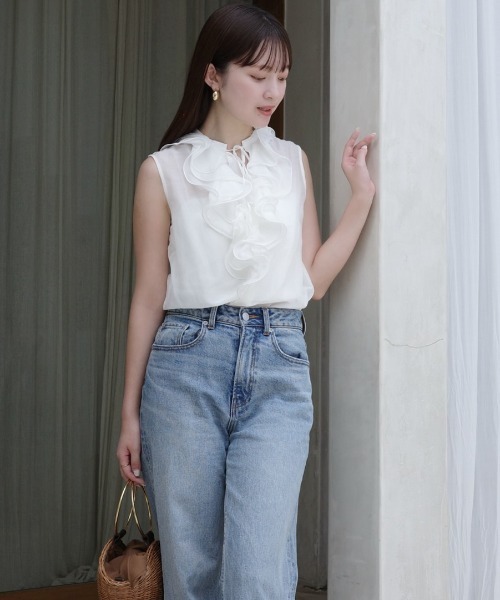 アニュアンス anuans シルクブレンドラッフルブラウス （WHITE） anuans｜シルクブレンドラッフルブラウス | Rakuten Fashion