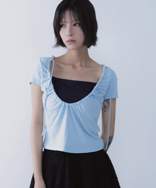 tシャツ A'GEM/9 × .kom 「SETSETSET/セットセットセット」 LUNA VEIL HOODIE T-SHIRTS/スクエアネック A'GEM/9 × .kom 『SETSETSET/セットセットセット』 LUNA VEIL