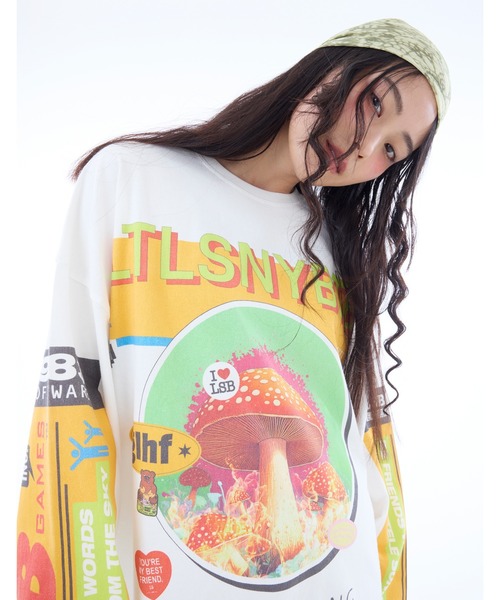 tシャツ 「8」「it」「little sunny bite」mushroom graphic long tee レディース メンズ Little sunny bite tシャツ 「8」「it」「little bite」mushroom